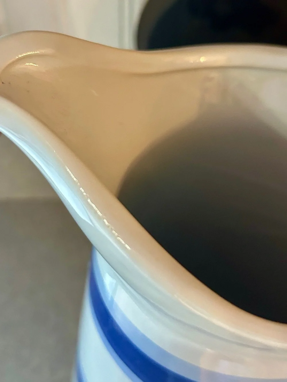 Blue Stripe Ceramic Pitcher - White and Blue